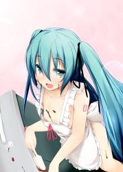 Rule 34 | 1girl, apron, aqua eyes, aqua hair, chocolate, dd mayohara, flat chest, food, food on face, hair ribbon, hatsune miku, long hair, looking at viewer, naked apron, nipples, open mouth, ribbon, solo, twintails, very long hair, vocaloid