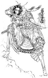 Rule 34 | greyscale, monochrome, nakamura ching, samurai, sketch, solo, sword, tagme, weapon