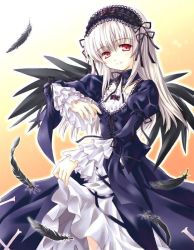 Rule 34 | 00s, feathers, frills, headband, lace, long hair, puffy shirt, red eyes, rozen maiden, smile, suigintou, tagme, white hair, wings