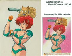 Rule 34 | 1980s (style), 1girl, brown eyes, choker, clenched hand, fox, gloves, hair ornament, hairpin, maris, maris (maris the chojo), maris the chojo, multiple views, murphy (maris the chojo), oldschool, one eye closed, red hair, retro artstyle, short hair, smile, the supergirl (takahashi rumiko)