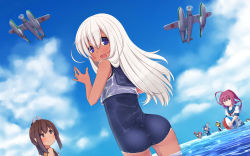Rule 34 | 10s, 6+girls, aircraft, airplane, ass, ball, beachball, dutch angle, from behind, haruto (hirokazu1001), highres, i-168 (kancolle), i-19 (kancolle), i-401 (kancolle), i-58 (kancolle), i-8 (kancolle), kantai collection, long hair, maru-yu (kancolle), md5 mismatch, multiple girls, one-piece swimsuit, resolution mismatch, ro-500 (kancolle), sailor collar, sailor shirt, school swimsuit, shirt, short hair, source larger, swimsuit, swimsuit under clothes