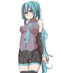 Rule 34 | 1girl, aqua eyes, aqua hair, bad id, bad pixiv id, bodypaint, breasts, completely nude, hatsune miku, highres, jack dempa, long hair, medium breasts, naked paint, nipples, nude, painted clothes, pussy, simple background, solo, twintails, uncensored, very long hair, vocaloid, white background