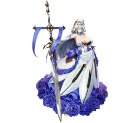 Rule 34 | 1girl, armpits, black gloves, blind princess (last origin), blue flower, blue rose, blue skirt, breasts, bursting breasts, circlet, cleavage, closed mouth, collar, detached collar, detached sleeves, dress, elbow gloves, flower, frilled dress, frilled skirt, frills, game cg, gloves, gold footwear, gold trim, gown, head wreath, highres, holding, holding sword, holding weapon, huge breasts, huge weapon, lace-trimmed collar, lace-trimmed sleeves, lace trim, last origin, laurel crown, layered dress, lips, long hair, long skirt, looking at viewer, mr.yun, official art, one eye closed, plunging neckline, rose, skindentation, skirt, skirt hold, sleeves past wrists, solo, standing, strapless, strapless dress, sword, tachi-e, transparent background, very long hair, weapon, white collar, white dress, white hair, white veil, yellow eyes
