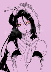 Rule 34 | 10s, 1boy, androgynous, bare shoulders, black hair, crossdressing, detached sleeves, eyeshadow, flower, hair ornament, japanese clothes, jirou tachi, kimono, long hair, looking at viewer, makeup, male focus, obi, parted lips, partially colored, personification, pink background, pink theme, sash, simple background, solo, touken ranbu, traditional clothes, tsurime, upper body, yang3, yellow eyes