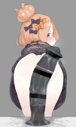 Rule 34 | 1girl, abigail williams (fate), abigail williams (traveling outfit) (fate), absurdres, after anal, ass, bar censor, black bow, black jacket, blonde hair, blue eyes, blush, bow, censored, collagen, dildo, fate/grand order, fate (series), from behind, gaping, gradient background, grey background, hair bow, hair bun, highres, horse dildo, huge dildo, jacket, long hair, long sleeves, looking at viewer, looking back, open mouth, orange bow, parted bangs, polka dot, polka dot bow, sex toy, single hair bun, sleeves past wrists, solo, sweat