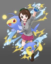 Rule 34 | + +, 1girl, absurdres, arm up, artist name, boots, brown eyes, brown footwear, brown hair, buttons, cardigan, chinchou, clenched hand, collared dress, commentary request, creatures (company), dive ball, dress, ebiura akane, electricity, evolutionary line, game freak, gen 2 pokemon, gloria (pokemon), green headwear, green legwear, grey cardigan, hat, highres, holding, holding poke ball, hooded cardigan, lanturn, nintendo, open mouth, pink dress, plaid, plaid legwear, poke ball, pokemon, pokemon (creature), pokemon swsh, short hair, socks, swept bangs, tam o&#039; shanter, teeth, tongue, water, watermark