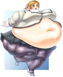 Rule 34 | 10s, 1girl, absurdres, belly, blonde hair, blush, breasts, cleavage, drill hair, fat, highres, huge breasts, mahou shoujo madoka magica, navel, obese, sakumatyann, solo, thick thighs, thighs, tomoe mami, twin drills, yellow eyes