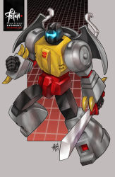 Rule 34 | 2013, autobot, claws, dated, deviantart username, franciscoetchart, full body, glowing, grimlock, insignia, mecha, robot, science fiction, signature, sword, transformers, weapon