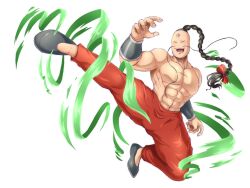 Rule 34 | 1boy, artist request, black hair, chinese clothes, drunk, facial hair, full body, highres, jumping, kicking, kinnikuman, kung fu, looking to the side, martial arts, mustache, ramenman, smile, standing, wind