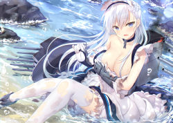 Rule 34 | 1girl, absurdres, apron, azur lane, beach, belfast (azur lane), blue eyes, braid, breasts, bubble, chain necklace, cleavage, collar, collarbone, corset, french braid, frilled apron, frilled gloves, frills, gauntlets, gloves, hair between eyes, highres, huge filesize, jewelry, large breasts, long hair, looking at viewer, machinery, maid, maid apron, maid headdress, necklace, ocean, open mouth, side braid, sitting, smoke, solo, stone, thighhighs, torn clothes, torn thighhighs, turret, waist apron, white apron, white hair, white thighhighs, yano mitsuki (nanairo)