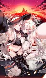 Rule 34 | 10s, 5girls, abyssal ship, aircraft carrier summer oni, armpits, black hat, black nails, blue eyes, breasts, french battleship princess, gauntlets, glasses, hair over one eye, hat, headphones, heavy cruiser summer princess, highres, horns, huge breasts, kantai collection, long hair, multiple girls, nail polish, red eyes, seaport summer princess, shimetta seiya, short hair, supply depot summer princess, thighhighs, white hair, white legwear