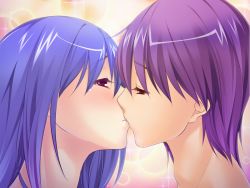 Rule 34 | 1girl, ayase hazuki, blue hair, censored, game cg, kiss, ore ga de kanojo ga  ni! kiyowa bishounen to kanpeki bishoujo ga change!, purple eyes