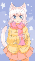 Rule 34 | 1girl, :o, animal ears, blue eyes, buttons, cat ears, cat tail, coat, highres, mosho, pantyhose, scarf, skirt, solo, tail, white hair