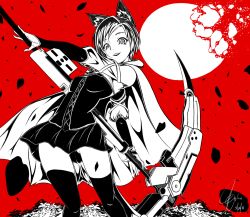 Rule 34 | 1girl, animal ears, boots, cape, corset, gothic lolita, ruby rose, rwby, scythe, solo, thighhighs