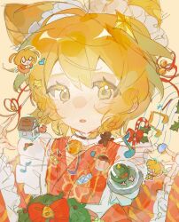 Rule 34 | 1girl, animal ears, bell, blonde hair, blush, braid, cat ears, don quixote (project moon), highres, japanese clothes, kimono, limbus company, liyln02617464, looking at viewer, neck bell, open mouth, project moon, red kimono, short hair, solo, upper body, yellow eyes