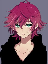 Rule 34 | 1boy, androgynous, bad id, bad pixiv id, collarbone, green eyes, inazuma eleven, inazuma eleven (series), inazuma eleven go, kiyama hiroto, male focus, mataro (matarou), red hair, simple background, solo, upper body