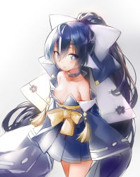 Rule 34 | + +, 1girl, azur lane, black hair, blue eyes, bow, breasts, collar, collarbone, commentary request, detached sleeves, hair bow, highres, hika (cross-angel), japanese clothes, long hair, looking at viewer, nipple slip, nipples, nipples, ponytail, simple background, small breasts, solo, standing, white background, yoizuki (azur lane)