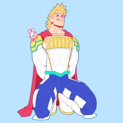 Rule 34 | 1boy, absurdres, bara, blonde hair, blue eyes, blush, bodysuit, boku no hero academia, bound, bound wrists, bulge, cape, covered abs, feraltintinsimp, full body, highres, male focus, medium hair, messy hair, muscular, one eye closed, pectorals, red cape, skin tight, solo, thick thighs, thighs, togata mirio, tongue, tongue out, white bodysuit