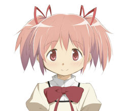 Rule 34 | 10s, 1girl, aoki ume, blush, bow, closed mouth, hair ribbon, hairband, image sample, kaname madoka, looking at viewer, mahou shoujo madoka magica, mahou shoujo madoka magica (anime), md5 mismatch, official art, pink eyes, pink hair, portrait, puffy sleeves, red bow, red ribbon, resized, resolution mismatch, ribbon, school uniform, short hair, simple background, smile, solo, source larger, twintails, upper body, white background