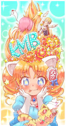Rule 34 | + +, 1girl, :p, animal ears, big hair, blonde hair, blue eyes, blush, cat, cat ears, cat tail, head rest, chinrest, doll, dress, earrings, fang, hair ornament, hands on own cheeks, hands on own face, highres, jewelpet (series), jewelpet twinkle, jewelry, long hair, miria marigold mackenzie, necklace, shimetta seiya, smile, solo, star-shaped pupils, star (symbol), symbol-shaped pupils, tail, tongue, tongue out, twintails