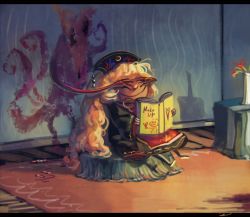 Rule 34 | 1girl, blonde hair, book, chinese clothes, commentary request, covering another&#039;s eyes, crayon, drawing, english text, fox, hat, heart, junko (touhou), koto inari, letterboxed, long hair, multiple tails, rug, sitting, smile, tail, touhou, vase, very long hair, wall
