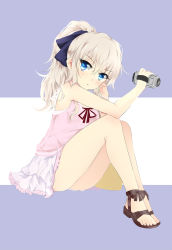 Rule 34 | 10s, 1girl, bare legs, bba1985, blue eyes, camcorder, casual, charlotte (anime), long hair, ponytail, sandals, silver hair, solo, toenails, toes, tomori nao, video camera