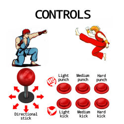 2boys arcade_stick blonde_hair buttons controller crouching dougi flying_kick game_controller joystick karate karate_gi ken_masters kicking multiple_boys punching red_hair ryu_(street_fighter) street_fighter street_fighter_1 yasuda_akira