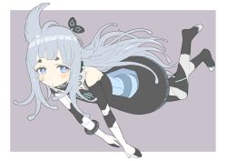 Rule 34 | 1girl, nanashi inc., :/, absurdres, and uge, bad id, bad twitter id, black dress, blue eyes, blush, border, closed mouth, copyright request, donguri suzume, dress, elbow gloves, floating, floating hair, gloves, grey background, grey hair, hair flaps, highres, long hair, looking at viewer, multicolored clothes, multicolored gloves, pantyhose, simple background, solo, tentacle hair, v ap art, virtual youtuber, white border, winding key