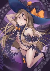 Rule 34 | 1girl, abigail williams (fate), alternate breast size, black hat, black panties, blonde hair, blush, breasts, brown eyes, fate/grand order, fate (series), forehead, hat, large breasts, long hair, looking at viewer, panties, parted bangs, parted lips, revealing clothes, smile, solo, thighs, underwear, witch hat, yuemanhuaikong