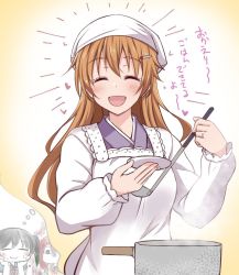 Rule 34 | 1girl, 3girls, apron, artist name, artist request, blush, breasts, brown hair, check translation, closed eyes, commentary request, cooking, dress, female focus, hair between eyes, hair ornament, hairclip, heart, heart (symbol), heart print, holding, konoe kanata, long hair, long sleeves, looking at viewer, love live!, love live! nijigasaki high school idol club, multiple girls, parted lips, pot, puffy long sleeves, puffy sleeves, smile, takasaki yu, translated, translation request, uehara ayumu, upper body, white apron, white dress