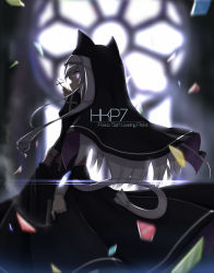 Rule 34 | 1girl, animal ears, broken glass, cat ears, cat tail, church, cross, english text, girls&#039; frontline, glass, glowing, glowing eyes, gun, habit, highres, long sleeves, looking back, mag (mag42), nun, p7 (girls&#039; frontline), solo, tail, weapon
