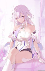 Rule 34 | 1girl, absurdres, bare shoulders, black shorts, boots, breasts, cleavage, clothing cutout, crossed legs, detached sleeves, elbow gloves, elf, elysia (herrscher of human: ego) (honkai impact), elysia (honkai impact), gloves, hair between eyes, highres, honkai (series), honkai impact 3rd, large breasts, legs, long hair, looking at viewer, pink eyes, pink hair, pink sky, pointy ears, shirt, short shorts, short sleeves, shorts, side cutout, sky, solo, swing set, thigh boots, thighs, triquetra, white footwear, white gloves, white shirt, white veil, wuwuwu (kriswu555)