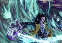 Rule 34 | 1boy, absurdres, afro, ascot, beefussop12, black hair, blue ascot, brook (one piece), buttons, cane, commentary request, frills, fur trim, highres, holding, holding cane, long sleeves, male focus, one piece, skeleton, solo