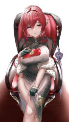 Rule 34 | 1girl, absurdres, armchair, azur lane, black dress, black gloves, blush, braid, breasts, chair, china dress, chinese clothes, dress, feather boa, gloves, hair between eyes, hair ornament, half gloves, highres, holding, jewelry, large breasts, long hair, looking at viewer, monarch (azur lane), monarch (black gerard) (azur lane), monarch (black gerard) (azur lane), official alternate costume, open mouth, pink eyes, red hair, sidelocks, sitting, solo, umbrella, very long hair, wanne