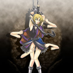 Rule 34 | 1girl, aceshigh, album cover, arm warmers, bdsm, blonde hair, bondage, bound, cover, extra arms, female focus, green eyes, mizuhashi parsee, pointy ears, scarf, short hair, solo, touhou
