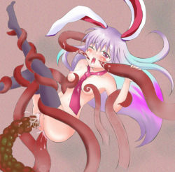 Rule 34 | 1girl, absurdres, anal, animal ears, bad anatomy, breasts, highres, nipples, poorly drawn, rabbit ears, reisen udongein inaba, small breasts, solo, tentacle sex, tentacles, thighhighs, touhou, vaginal
