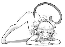 Rule 34 | 1girl, ahoge, alphy, andira (granblue fantasy), animal ears, blush, completely nude, erune, granblue fantasy, greyscale, jack-o&#039; challenge, monochrome, nude, shadow, short hair, short twintails, smile, solo, tail, tongue, tongue out, twintails, upturned eyes