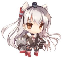 Rule 34 | 10s, 1girl, amatsukaze (kancolle), brown eyes, chibi, dress, garter straps, grey hair, grey neckerchief, kantai collection, long hair, looking at viewer, lowres, neckerchief, personification, rei (rei&#039;s room), rensouhou-chan, rensouhou-kun, sailor dress, school uniform, serafuku, simple background, solo, striped clothes, striped thighhighs, thighhighs, white background