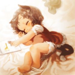 Rule 34 | 1girl, aged down, animal ears, animated, animated png, bare legs, barefoot, bed, blanket, bloomers, breathing, brown hair, cat, cat ears, cat tail, chen, closed eyes, earrings, eyelashes, feet, giraffe, jewelry, lying, md5 mismatch, multiple tails, nekomata, no headwear, no pants, open mouth, short hair, short sleeves, sketchbook, sleeping, soles, solo, souri, tail, toes, touhou, ugoira, underwear