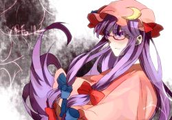 Rule 34 | 1girl, bad id, bad pixiv id, bespectacled, crescent, female focus, glasses, hair ribbon, hat, long hair, patchouli knowledge, purple eyes, purple hair, ribbon, sofy, solo, touhou