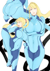 Rule 34 | 1girl, 84napalm, ass, blonde hair, bodysuit, breasts, cameltoe, covered navel, huge breasts, metroid, nintendo, open mouth, samus aran, skin tight, smile, zero suit