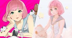 Rule 34 | 1boy, blue eyes, catherine: full body, catherine (game), looking at viewer, pink hair, rin (catherine), short hair, solo, trap