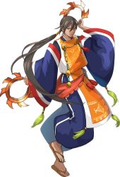 Rule 34 | 1boy, artist request, brown hair, chakram, check commentary, commentary request, dark-skinned male, dark skin, holding, holding weapon, japanese clothes, long hair, male focus, orange eyes, personification, ponytail, samurai, sandals, tagme, tassel, thai flag, transparent background, weapon, world flags, zouri