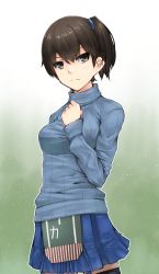 Rule 34 | 10s, 1girl, absurdres, black eyes, black hair, black thighhighs, highres, hullzion, kaga (kancolle), kantai collection, personification, ribbed sweater, short hair, short ponytail, side ponytail, skirt, smile, solo, sweater, thighhighs, zettai ryouiki