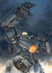 Rule 34 | cannon, chest cannon, clenched hand, cloud, directed-energy weapon, energy cannon, energy weapon, epic, gipsy danger, glowing, highres, ishida baru, jaeger (pacific rim), legendary pictures, mecha, no humans, nuclear vortex turbine, pacific rim, pan pacific defense corps, realistic, robot, science fiction, sky, solo, super robot, water