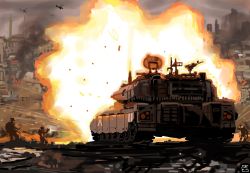 Rule 34 | fighting stance, hai to hickory, highres, military, military vehicle, motor vehicle, original, shockwave, tank