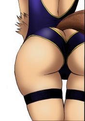 Rule 34 | 10s, 1girl, ass, ass cutout, blue one-piece swimsuit, brown hair, butt crack, close-up, clothing cutout, colorized, competition swimsuit, dark-skinned female, dark skin, dog girl, dog tail, from behind, furry, furry female, legband, monster girl, monster musume no iru nichijou, okayado, one-piece swimsuit, polt, solo, sportswear, standing, swimsuit, tail, tail through clothes, thigh gap, thigh strap