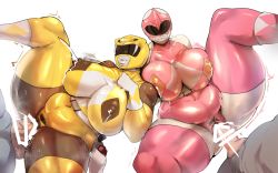 Rule 34 | 2boys, 2girls, ^^^, ass, bar censor, belly, breasts, censored, covered erect nipples, covered eyes, dark skin, fat, female pubic hair, helmet, hetero, huge ass, huge breasts, jujunaught, kyoryu sentai zyuranger, lactation, mighty morphin power rangers, missionary, multiple boys, multiple girls, pasties, penis, pink ranger, plump, power rangers, pubic hair, sex, super sentai, thick lips, thick thighs, thighs, yellow ranger