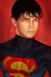 Rule 34 | 1boy, black hair, blue eyes, conner kent, dc comics, kon-el, male focus, portrait, s shield, solo, superboy, superman (series)
