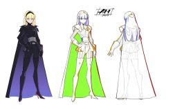 Rule 34 | 1girl, am (star wars), armor, black cape, black gloves, black hairband, black skirt, blonde hair, breasts, cape, character name, character sheet, concept art, galactic empire, gloves, hairband, hand on own hip, koyama shigeto, long hair, medium breasts, multiple tails, official art, open hand, production art, purple eyes, skirt, star wars, star wars: visions, tail, trigger (company), v-shaped eyebrows, white background